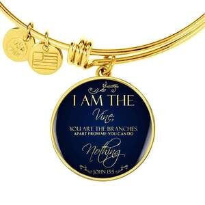 I Am The Vine Bracelet Blue John 15:5 Personalized Engraved Gold Circle Bangle